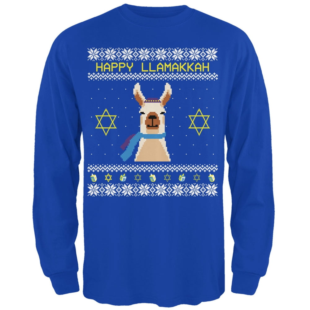 Llama Llamakkuh Ugly Hanukkah Sweater Adult Long Sleeve T Shirt Walmart