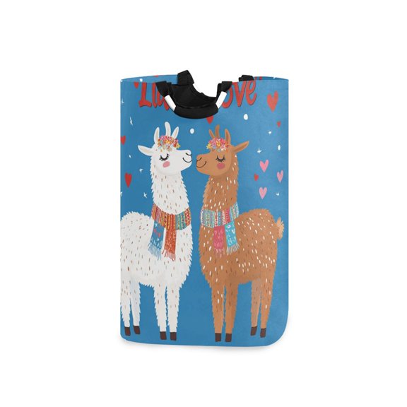 Llama Love Valentine Laundry Basket with Handles Foldable Laundry Hamper Freestanding Washing Bin 50L