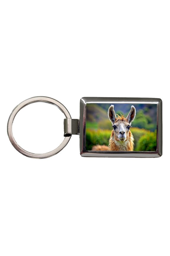 Llama Metal Rectangle Keychain
