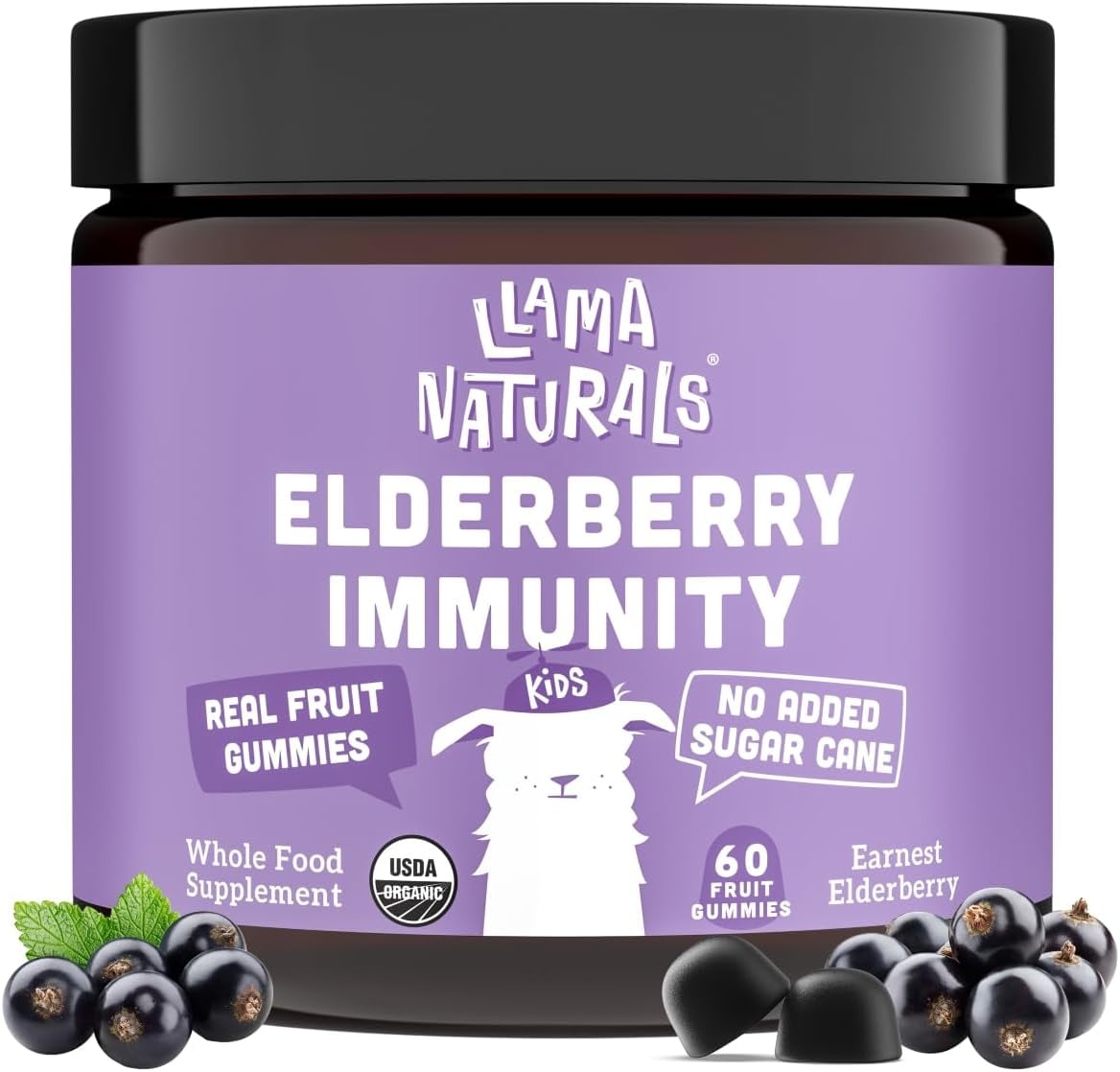 Llama Naturals Real Fruit Sambucus Elderberry Gummies for Kids , No