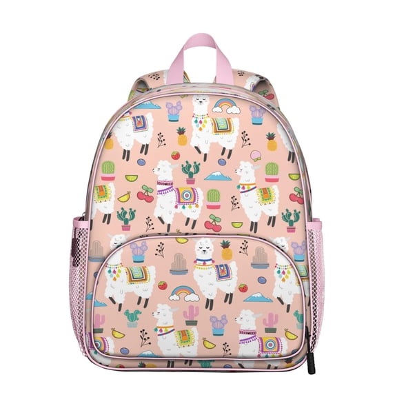 Llama Pattern Student Backpack – Cute Cartoon Alpaca Design with Kawaii Elements, Lightweight and Durable for School