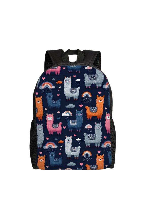 Llama Pattern Backpack with 15 Inch Laptop Compartment,Water-Resistant Daypack, Large Capacity Backpack with Adjustable Breathable Shoulder Straps for Daily Use Travel Gym