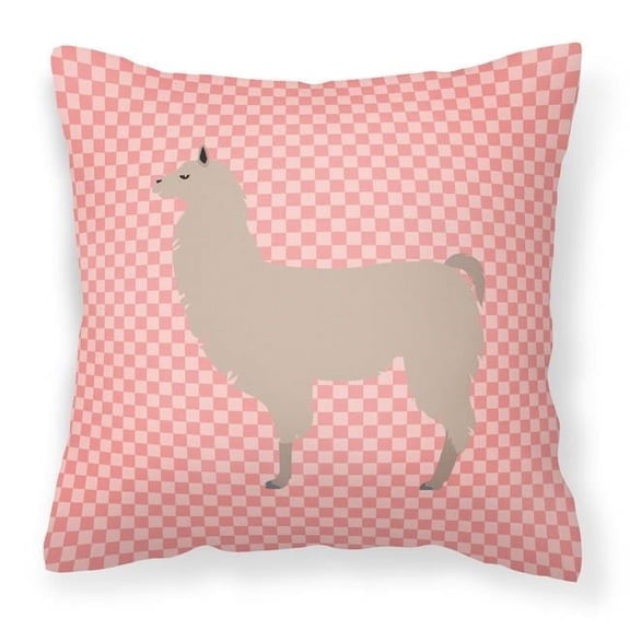 Llama Pink Check Fabric Decorative Pillow - 14 x 14 in.