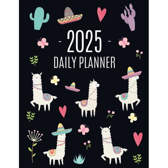Llama Planner 2025: Cute 2025 Alpaca & Cactus Daily Organizer January-December (12 Months) Funny Farm Animal Agenda, (Paperback)