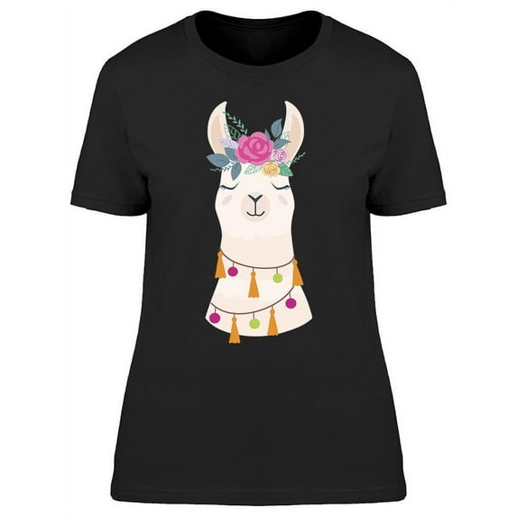 Llama Portrait With Flower T-Shirt Women -Image by Shutterstock, Female Small