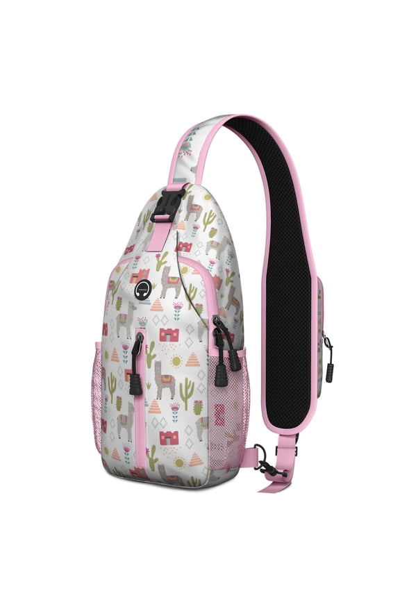 Llama Print Sling Backpack, Lightweight Crossbody Daypack with Cute Llama Face Cartoon Pattern, Adorable Kawaii Alpaca Design, Funny and Cute Anti-theft Travel Bag for Daily Use, Outdoor, Gym