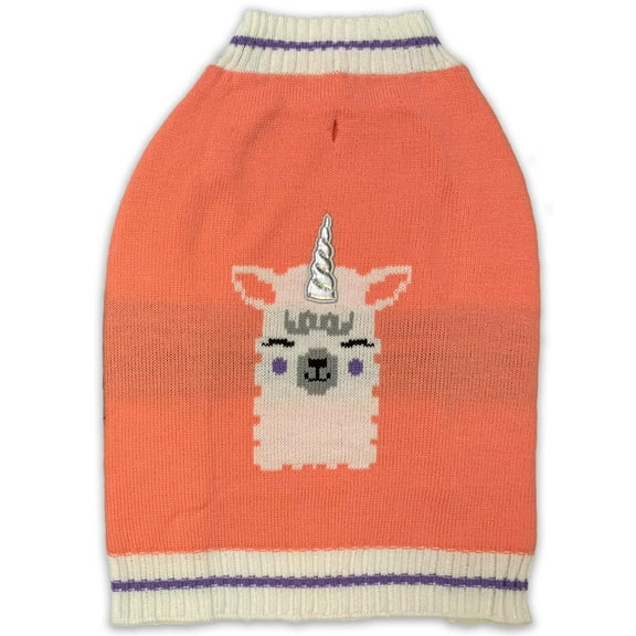 Llama Printed Pink Dog Sweater, Medium