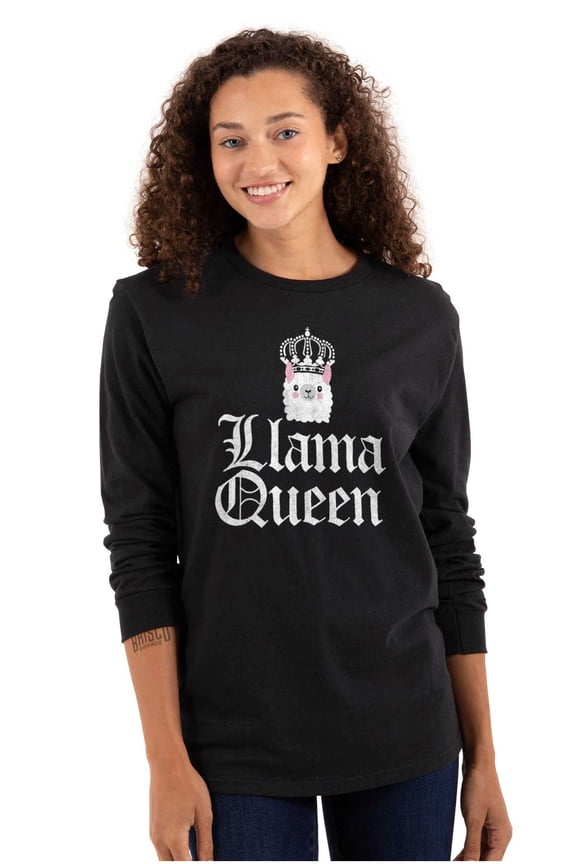 Llama Queen Save Drama Alpaca Animal Women Plus Size Long Sleeve Graphic Tee Brisco Brands 2X