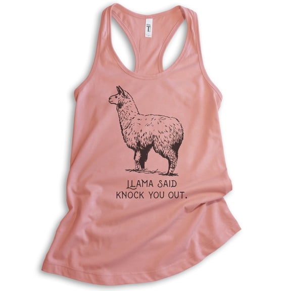 Llama Said Knock You Out Tank Top, Ladies Racerback Tank Top, Funny Animal Tee, Funny Pun Tank, Llama Tank, Desert Pink, Small