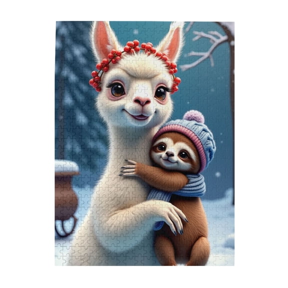 Llama And Sloth 500Piece Adult Jigsaw Puzzle Challenging And Fun Winter Scene For Puzzle Lovers HighQuality Wooden Pieces Relaxing Activity & Great Gift Idea