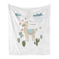 thumbnail image 1 of Llama Soft Flannel Fleece Throw Blanket, Abstract Alpaca in the Rain Cactuses Brush Strokes Effect Illustration, Cozy Plush for Indoor and Outdoor Use, 60" x 80", Multicolor, by Ambesonne, 1 of 5