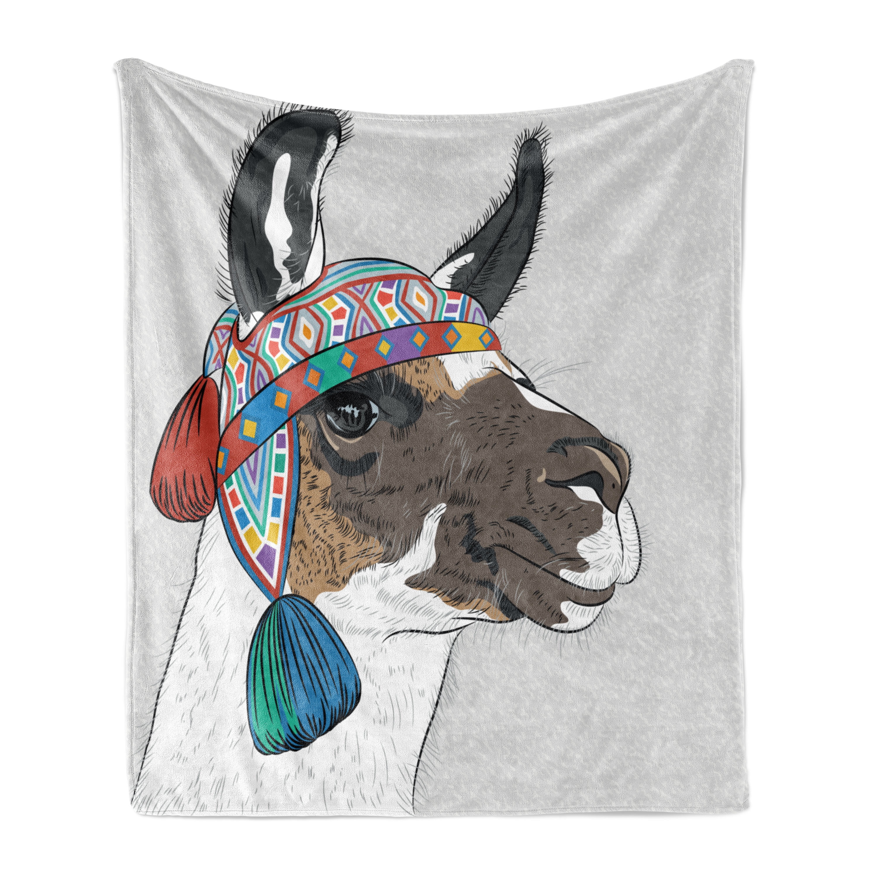 Llama Soft Flannel Fleece Throw Blanket Alpaca an Colorful Hat