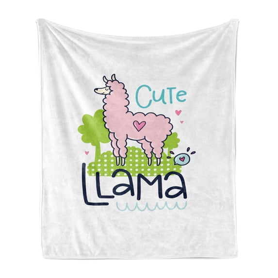 Llama Soft Flannel Fleece Throw Blanket, Llama Pattern with Abstract Color Palette Cartoon Character Design Pink Animal, Cozy Plush for Indoor and Outdoor Use, 70" x 90", Multicolor, by Ambesonne