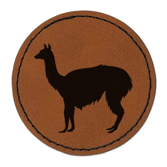 Llama Solid 2.5" Faux Leather Round Engraved Iron-On Patch - Brown