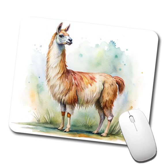 Llama Standing Watercolor Mouse Pad Low Profile Gaming Mat