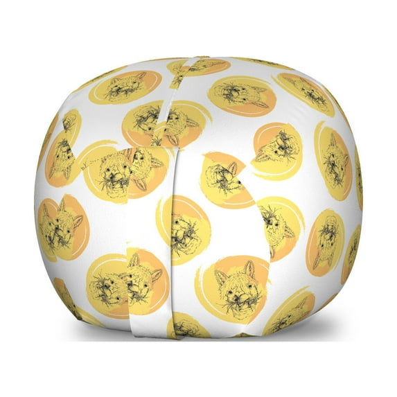 Llama Storage Toy Bag Chair, Pattern of Round Blots Along Alpaca Portraits on a Plain Background, Stuffed Animal Organizer Washable Bag, Small Size, Mustard and Charcoal Grey, by Ambesonne