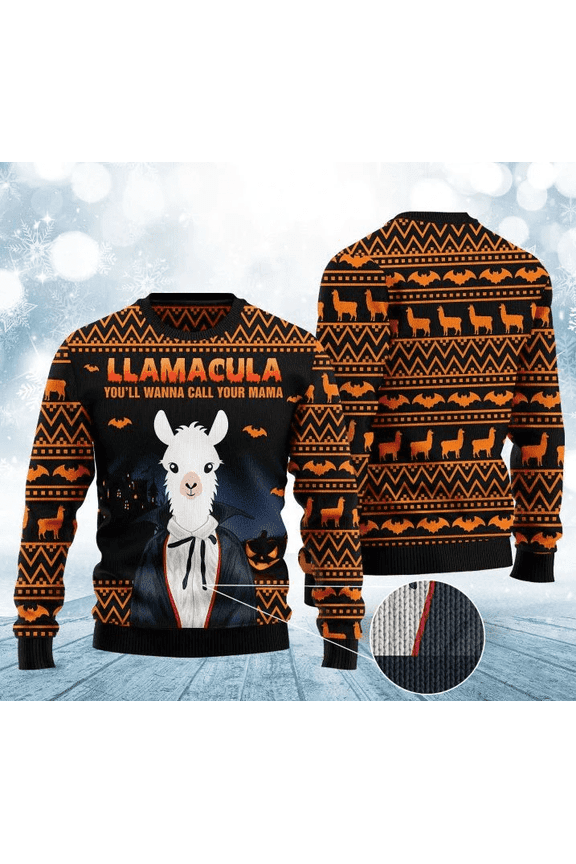 Llama Sweater Llamacula You'll Wanna Call Your Mama Halloween Ugly Sweater