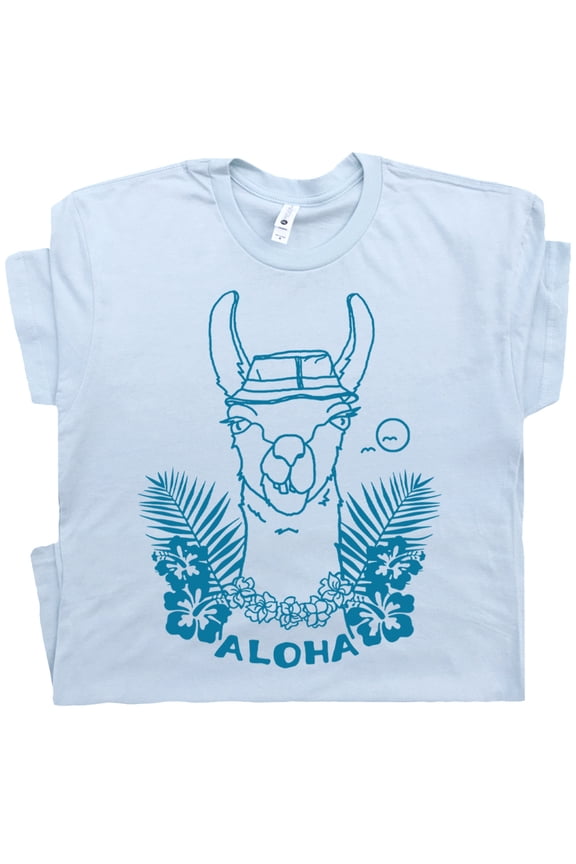 Llama T Shirt Aloha Alpaca Camel Shirts For Women Men Ladies Cute Animal Graphic Tee Vintage Hawaii Retro Surf Beach Theme