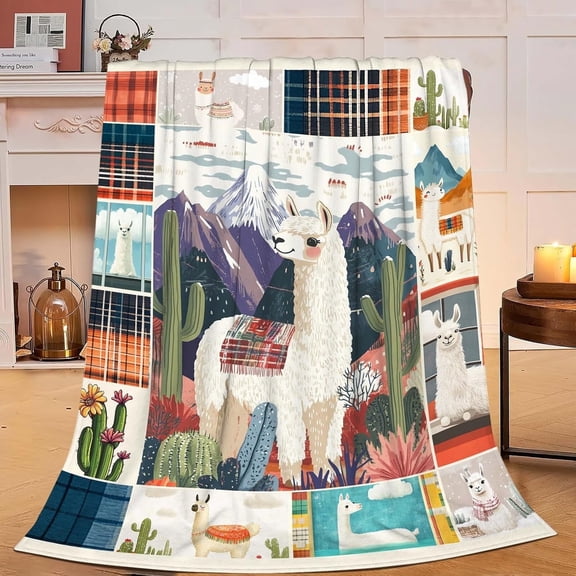 Llama Throw Blanket Llama Gifts for Kids Girls Boys Adults Women Men Soft Cozy Warm Plush Fluffy Fuzzy Fleece Blanket Decor 50''''X60''''
