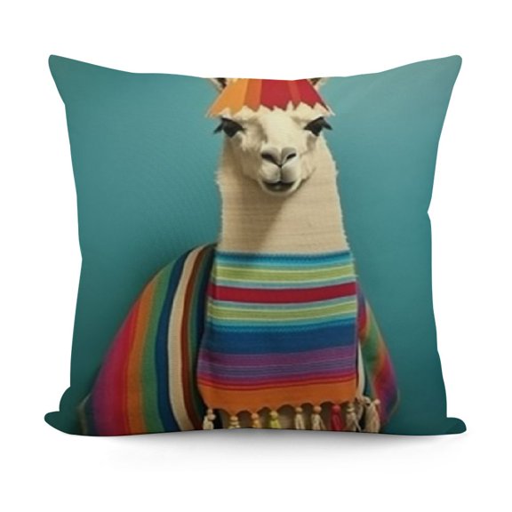 Llama Throw Pillow Cover Cartoon Animal Alpaca Cute Peru Bolivia Cape Smile Portrait Comic Funny Pillow Case Decorative Men Women Boy Girl Room Cushion Cover for Home Couch Bed