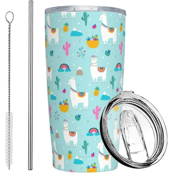 Llama Tumbler with Lid and Straw, Llama Cup 20 Oz Stainless Steel Insulated Water Bottle Travel Coffee Mug