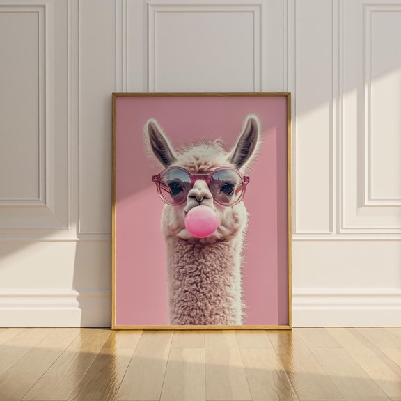 Llama Wall Art Alpaca Pink Bubblegum Wall Decor Modern Artful Trendy Home Decor Alpaca Lover Poster Poster, Wall Art for Decor, Poster Only
