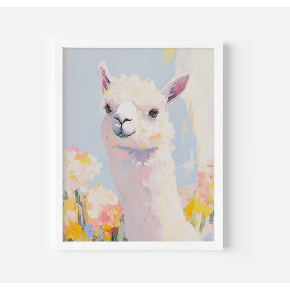 Llama Wall Art: Boho Alpaca , Pastel Colors (Print), Boho Animal Poster Warm Present Vintage UNFRAMED Poster Size 8x12