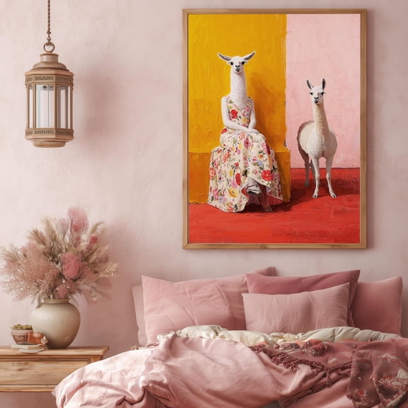 Llama Wall Art Colorful Animal Modern Boho Decor, Unframed Canvas