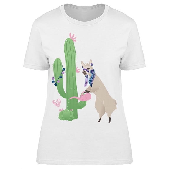 Llama Watering Cactus T-Shirt Women -Image by Shutterstock, Female 3X-Large