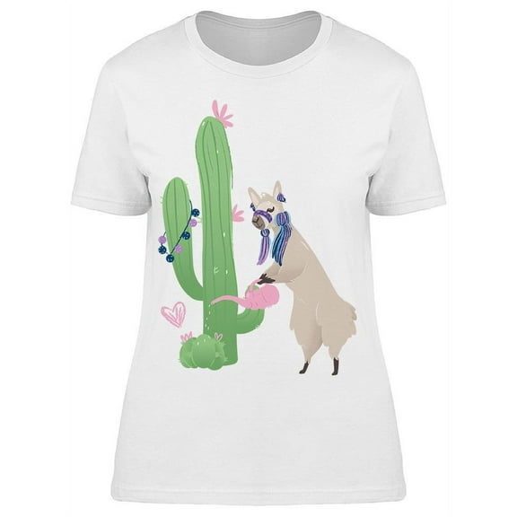Llama Watering Cactus T-Shirt Women -Image by Shutterstock, Female Small