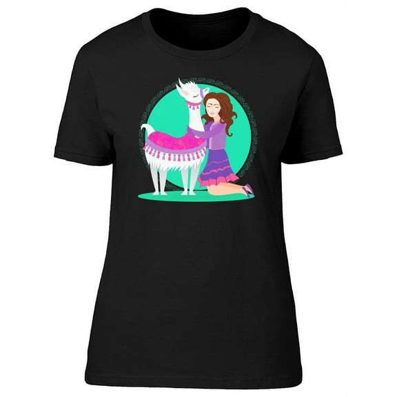Llama With A Girl T-Shirt Women -Image by Shutterstock, Female Medium