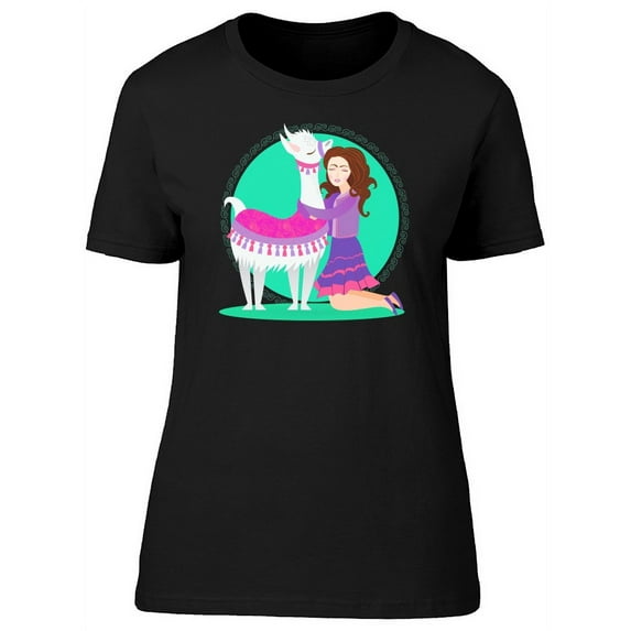 Llama With A Girl T-Shirt Women -Image by Shutterstock, Female XX-Large