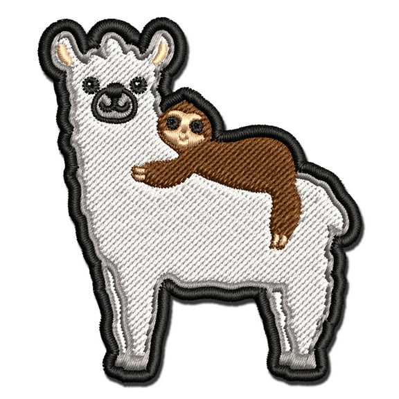 Llama and Sloth Best Friends Alpaca Applique Multi-Color Embroidered Iron-On Patch - 3 Inch Medium