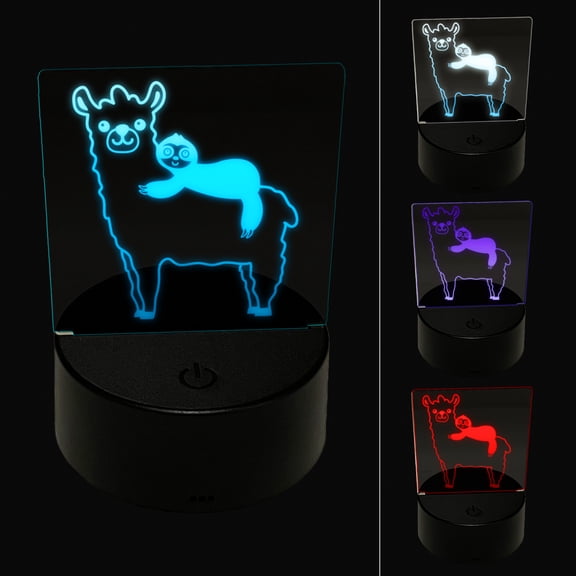 Llama and Sloth Best Friends Alpaca LED Night Light Sign 3D Illusion Desk Nightstand Lamp