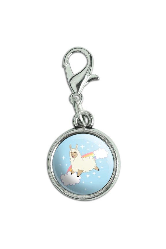 Llama on Sparkling Rainbow Antiqued Bracelet Pendant Zipper Pull Charm with Lobster Clasp