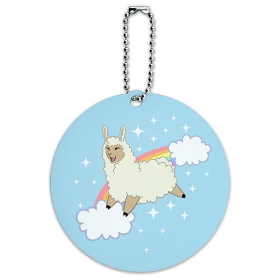 Llama on Sparkling Rainbow Round Luggage ID Tag Card Suitcase Carry-On
