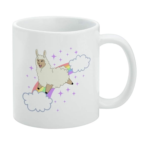 Llama on Sparkling Rainbow White Mug