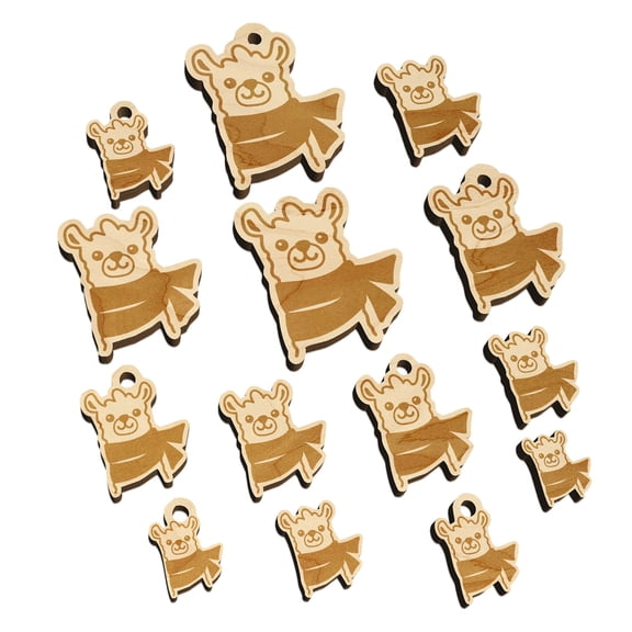 Llama with Scarf Wood Mini Charms Shapes DIY Craft Jewelry - No Hole - 16mm (22pcs)