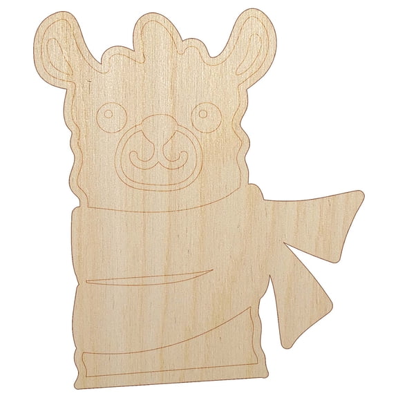 Llama with Scarf Wood Shape Unfinished Piece Cutout Craft DIY Projects - 4.70 Inch Size - 1/4 Inch Thick