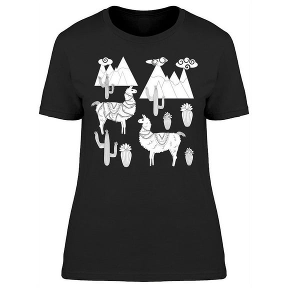 Llamas Cacti And Mountains T-Shirt Women -Image by Shutterstock, Female x-Large