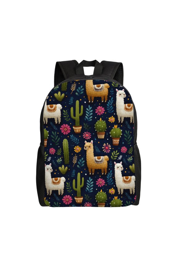 Llamas and Cacti Garden Backpack with 15 Inch Laptop Compartment,Water-Resistant Daypack, Large Capacity Backpack with Adjustable Breathable Shoulder Straps for Daily Use Travel Gym