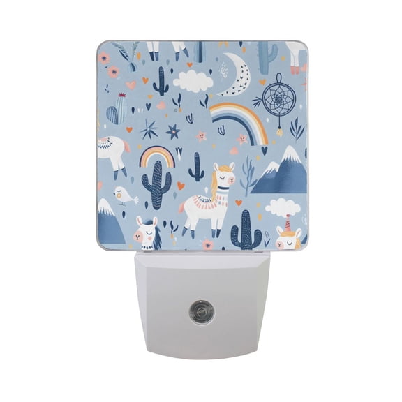 Llamas Cactus Mountains Rainbow Night Light 2 Pack LED Nightlight Plug into Wall Dusk to Dawn Sensor Soft White