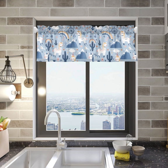 Llamas Cactus Mountains Rainbow Valance Curtains Rod Pocket for Kitchen Living Room Windows Farmhouse Decor 54x18
