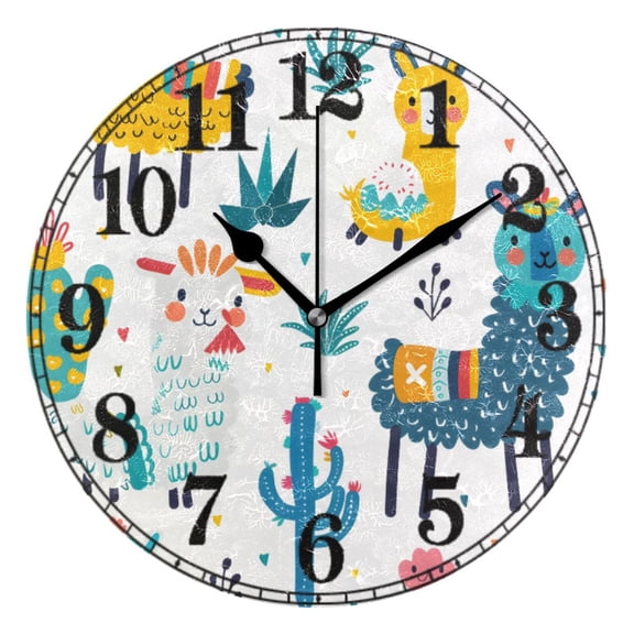 Llamas Cactus Silent Wall Clock 10" Non-Ticking Battery Clock