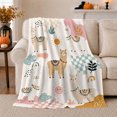 thumbnail image 1 of Llamas with Checkerboard Hills Rainbows and Sun Pattern, Cute Boho Animal Art for Llama Lovers, Birthday Gift, Soft Flannel Blanket for Bedroom, Fresh Home Decor, 1 of 9