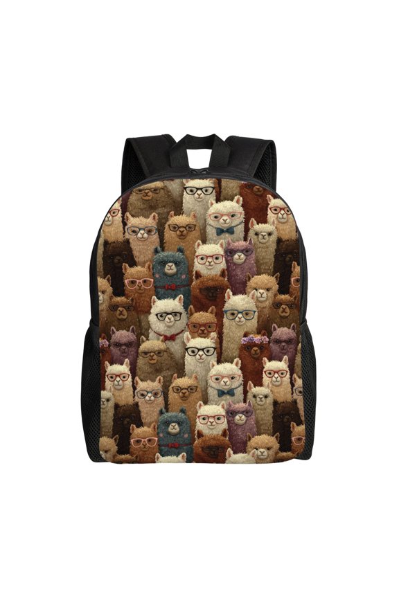 Llamas with Glasses Backpack with 15 Inch Laptop Compartment,Water-Resistant Daypack, Large Capacity Backpack with Adjustable Breathable Shoulder Straps for Daily Use Travel Gym