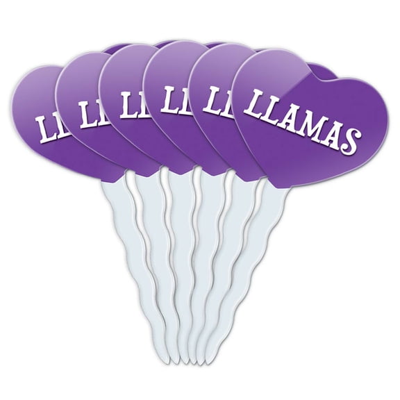Llamas Heart Love Cupcake Picks Toppers - Set of 6