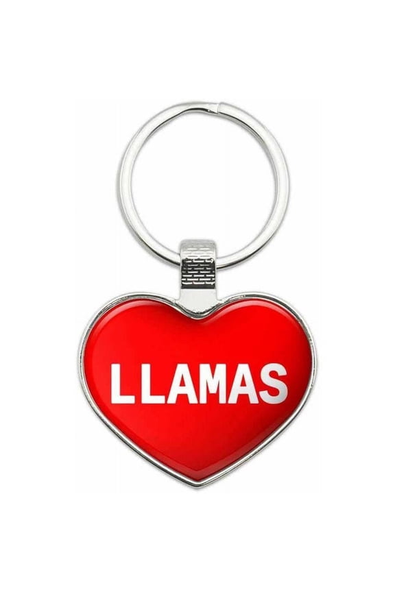 Llamas - I Love Animals Metal Heart Keychain Key Chain Ring, Multiple Colors Available