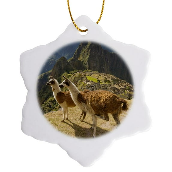 3drose, Llamas, Machu Picchu, Ancient Ruins, Peru - Sa17 Hga0027 - Howie Garber, 3 inch Snowflake Porcelain Ornament