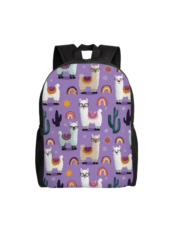 Llamas and Rainbows Pattern Backpack with 15 Inch Laptop Compartment,Water-Resistant Daypack, Large Capacity Backpack with Adjustable Breathable Shoulder Straps for Daily Use Travel Gym